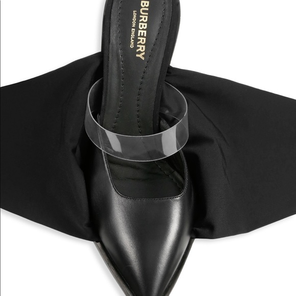 NWT Burberry Tillington Black Leather Ankle-Tie Point-Toe Bootie Pump Mule Heels - Picture 3 of 10